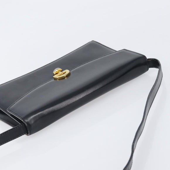 CELINE Shoulder Bag Leather Black Gold Auth 198571