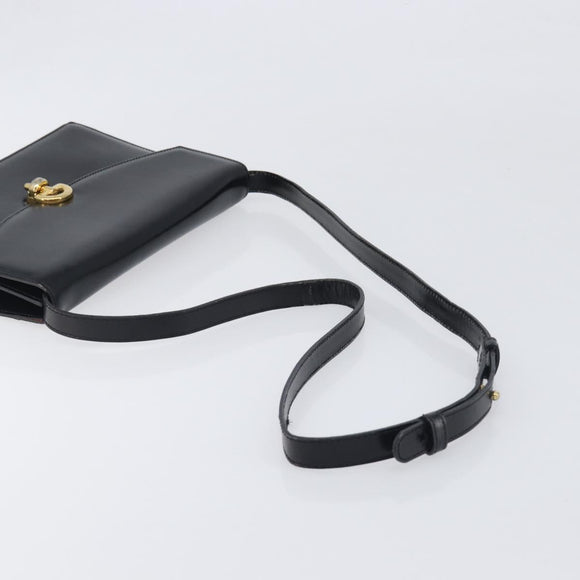 CELINE Shoulder Bag Leather Black Gold Auth 198571