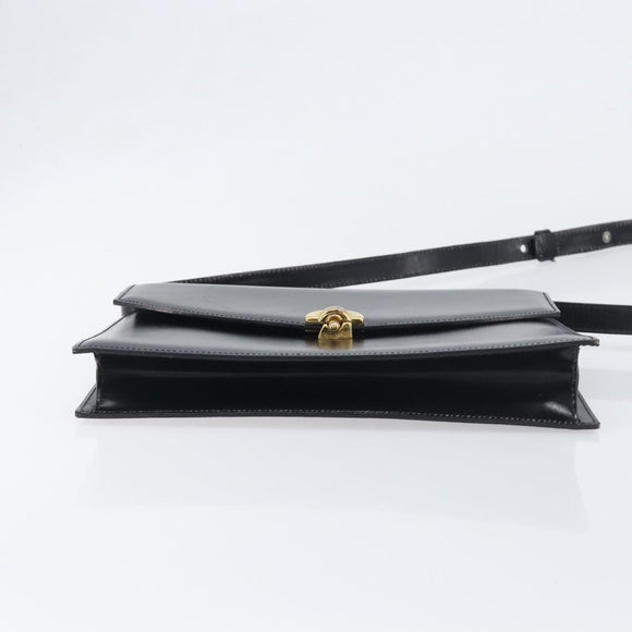 CELINE Shoulder Bag Leather Black Gold Auth 198571