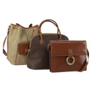 CELINE Macadam Canvas Shoulder Bag PVC Leather 3 Set Brown Beige Auth 198572-1