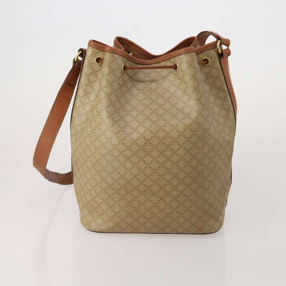 CELINE Macadam Canvas Shoulder Bag PVC Leather 3 Set Brown Beige Auth 198572