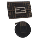 FENDI Zucca Canvas Wallet Nylon 2 Set Brown Black Auth 198577-1