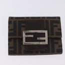 FENDI Zucca Canvas Wallet Nylon 2 Set Brown Black Auth 198577-2