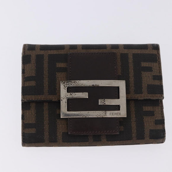 FENDI Zucca Canvas Wallet Nylon 2 Set Brown Black Auth 198577