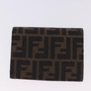 FENDI Zucca Canvas Wallet Nylon 2 Set Brown Black Auth 198577-3