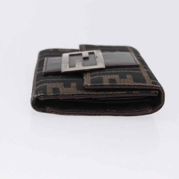 FENDI Zucca Canvas Wallet Nylon 2 Set Brown Black Auth 198577