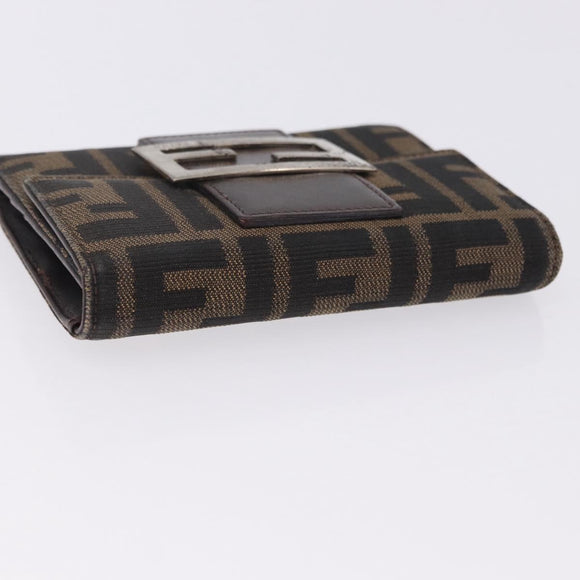 FENDI Zucca Canvas Wallet Nylon 2 Set Brown Black Auth 198577
