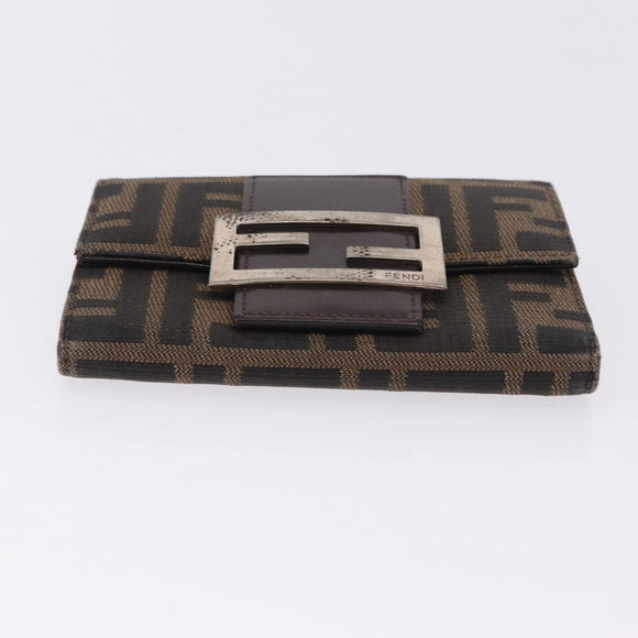 FENDI Zucca Canvas Wallet Nylon 2 Set Brown Black Auth 198577