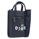 Christian Dior North South Hand Bag Leather 2way Navy Silver Auth 198600M-1
