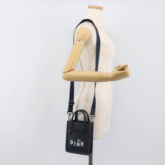 Christian Dior North South Hand Bag Leather 2way Navy Silver Auth 198600M