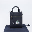 Christian Dior North South Hand Bag Leather 2way Navy Silver Auth 198600M-26