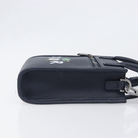 Christian Dior North South Hand Bag Leather 2way Navy Silver Auth 198600M