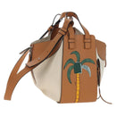 LOEWE Hammock Small Hand Bag Canvas Leather 2way Beige Silver Auth 198601M-1