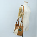 LOEWE Hammock Small Hand Bag Canvas Leather 2way Beige Silver Auth 198601M-30