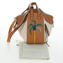 LOEWE Hammock Small Hand Bag Canvas Leather 2way Beige Silver Auth 198601M-12