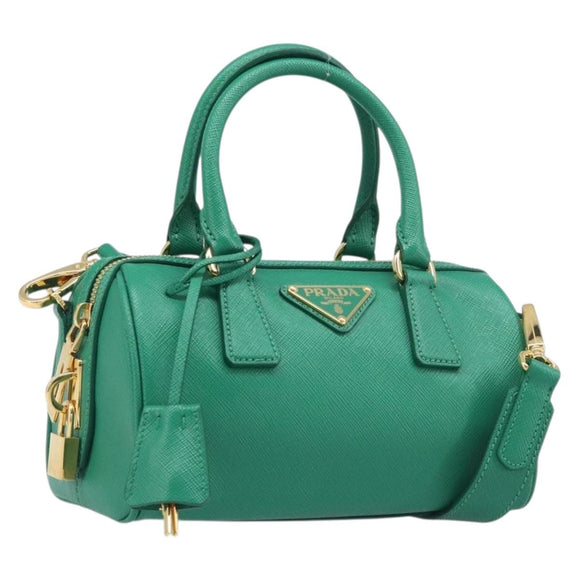 PRADA Hand Bag Safiano Leather 2way Green Gold Auth 198602SAV