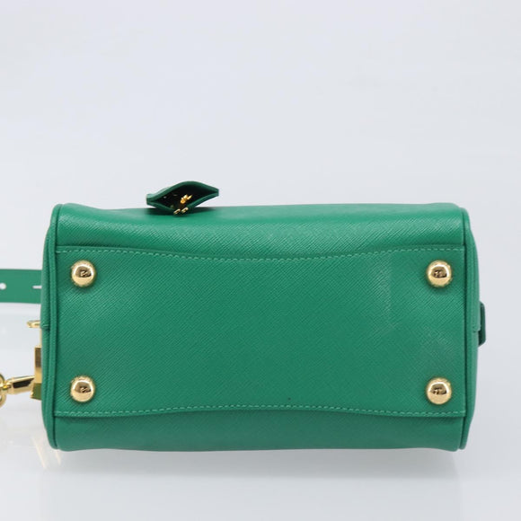 PRADA Hand Bag Safiano Leather 2way Green Gold Auth 198602SAV