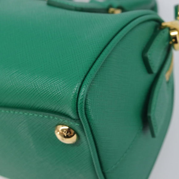 PRADA Hand Bag Safiano Leather 2way Green Gold Auth 198602SAV