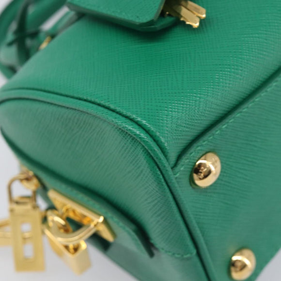 PRADA Hand Bag Safiano Leather 2way Green Gold Auth 198602SAV