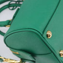 PRADA Hand Bag Safiano Leather 2way Green Gold Auth 198602SAV-16