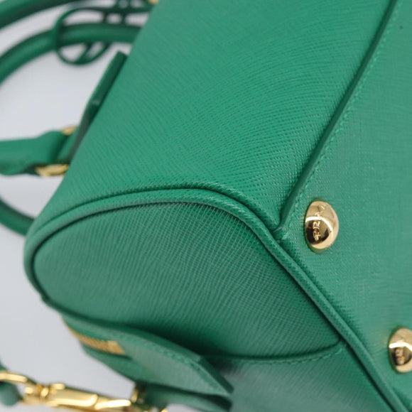 PRADA Hand Bag Safiano Leather 2way Green Gold Auth 198602SAV
