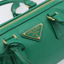 PRADA Hand Bag Safiano Leather 2way Green Gold Auth 198602SAV-17
