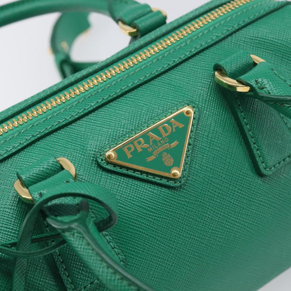 PRADA Hand Bag Safiano Leather 2way Green Gold Auth 198602SAV