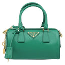PRADA Hand Bag Safiano Leather 2way Green Gold Auth 198602SAV-2