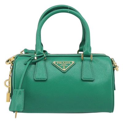 PRADA Hand Bag Safiano Leather 2way Green Gold Auth 198602SAV - 0