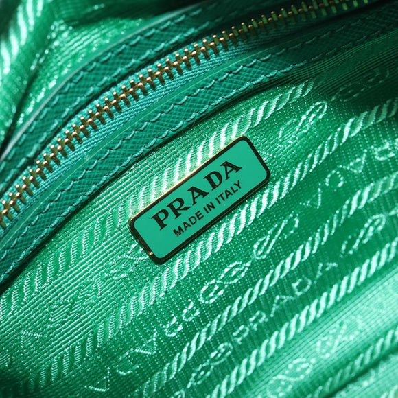 PRADA Hand Bag Safiano Leather 2way Green Gold Auth 198602SAV