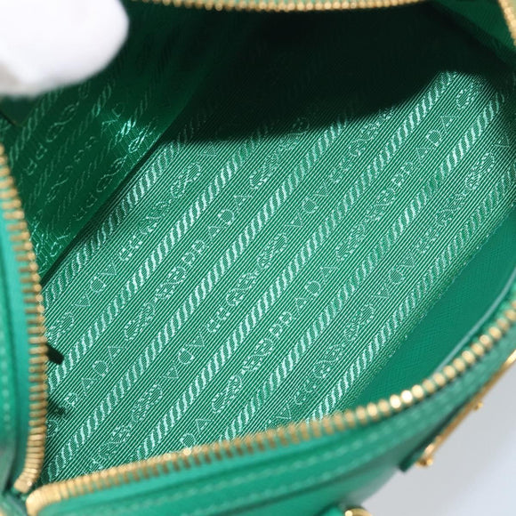 PRADA Hand Bag Safiano Leather 2way Green Gold Auth 198602SAV