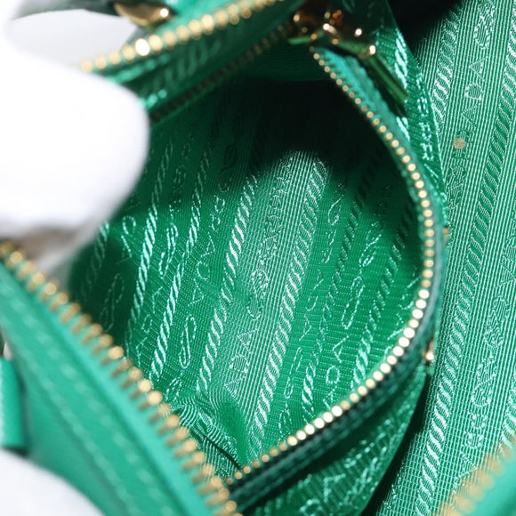 PRADA Hand Bag Safiano Leather 2way Green Gold Auth 198602SAV
