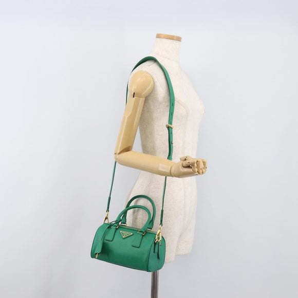 PRADA Hand Bag Safiano Leather 2way Green Gold Auth 198602SAV