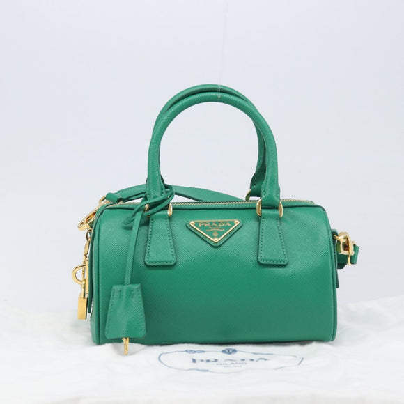 PRADA Hand Bag Safiano Leather 2way Green Gold Auth 198602SAV