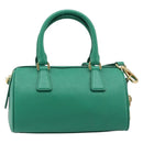 PRADA Hand Bag Safiano Leather 2way Green Gold Auth 198602SAV-3