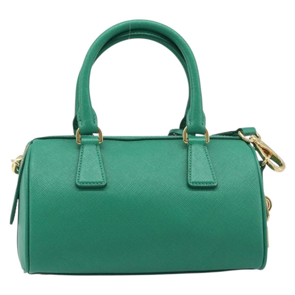 PRADA Hand Bag Safiano Leather 2way Green Gold Auth 198602SAV