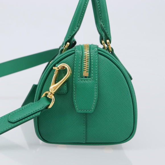 PRADA Hand Bag Safiano Leather 2way Green Gold Auth 198602SAV