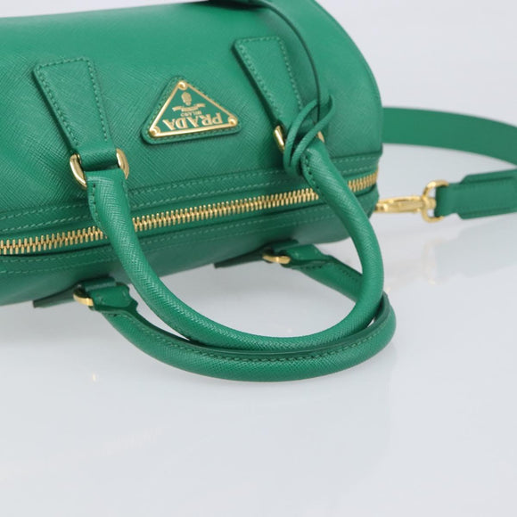 PRADA Hand Bag Safiano Leather 2way Green Gold Auth 198602SAV