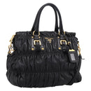 PRADA Nappa Goful Hand Bag Leather 2way Black Gold BN1407 Auth 198604A-1