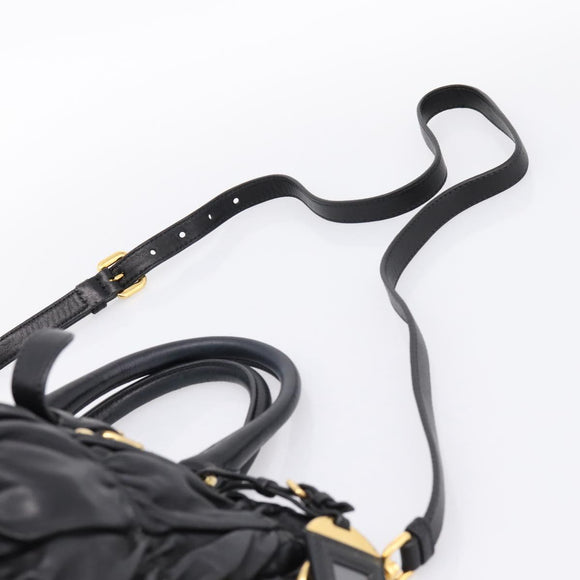 PRADA Nappa Goful Hand Bag Leather 2way Black Gold BN1407 Auth 198604A