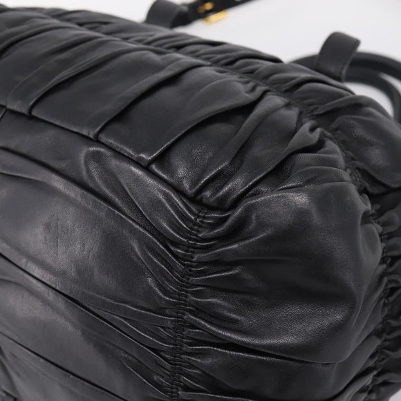 PRADA Nappa Goful Hand Bag Leather 2way Black Gold BN1407 Auth 198604A