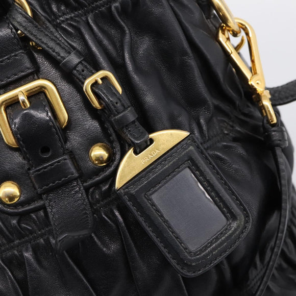 PRADA Nappa Goful Hand Bag Leather 2way Black Gold BN1407 Auth 198604A