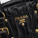 PRADA Nappa Goful Hand Bag Leather 2way Black Gold BN1407 Auth 198604A-17