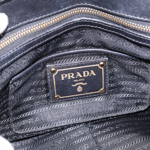 PRADA Nappa Goful Hand Bag Leather 2way Black Gold BN1407 Auth 198604A