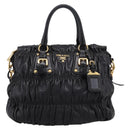 PRADA Nappa Goful Hand Bag Leather 2way Black Gold BN1407 Auth 198604A-2