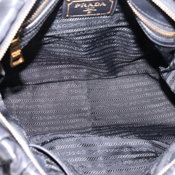 PRADA Nappa Goful Hand Bag Leather 2way Black Gold BN1407 Auth 198604A