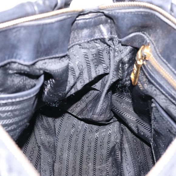 PRADA Nappa Goful Hand Bag Leather 2way Black Gold BN1407 Auth 198604A