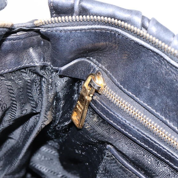 PRADA Nappa Goful Hand Bag Leather 2way Black Gold BN1407 Auth 198604A