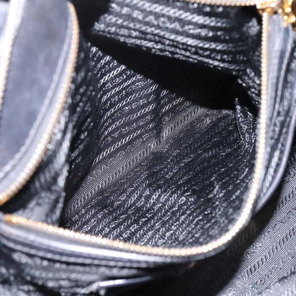 PRADA Nappa Goful Hand Bag Leather 2way Black Gold BN1407 Auth 198604A