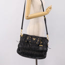 PRADA Nappa Goful Hand Bag Leather 2way Black Gold BN1407 Auth 198604A-27